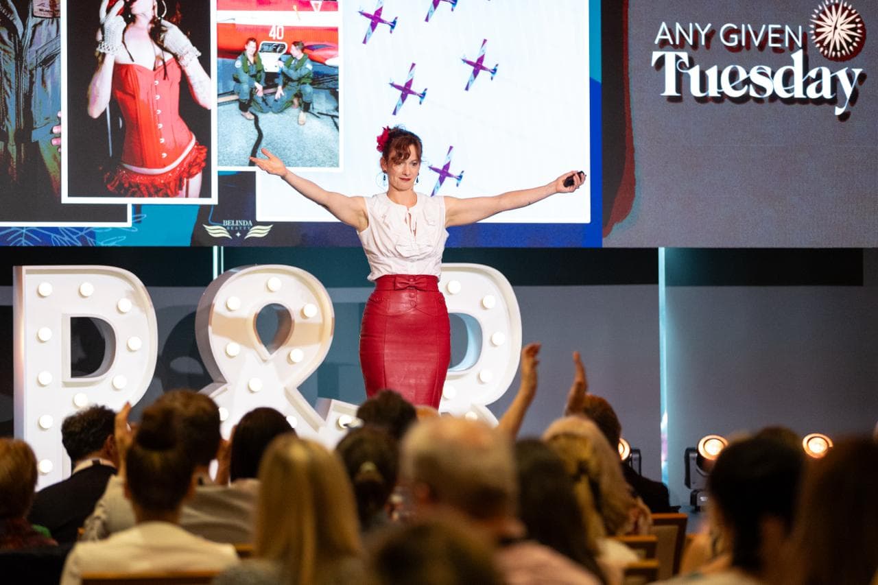 Steffanie Smith delivering a keynote on stage